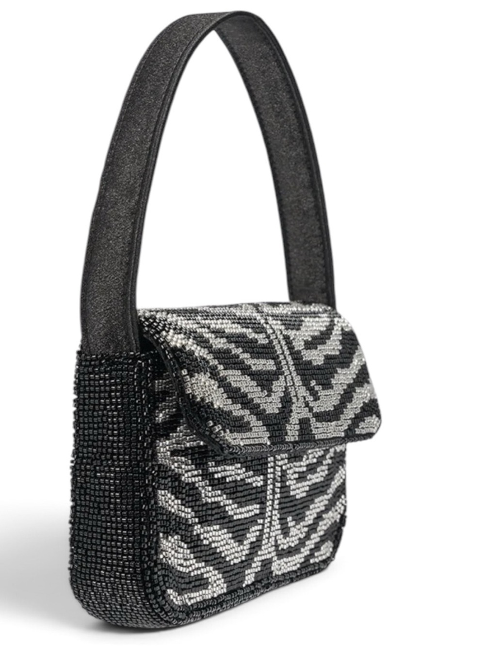 AKIRA Black & Silver Zebra Beaded Shoulder Bag
